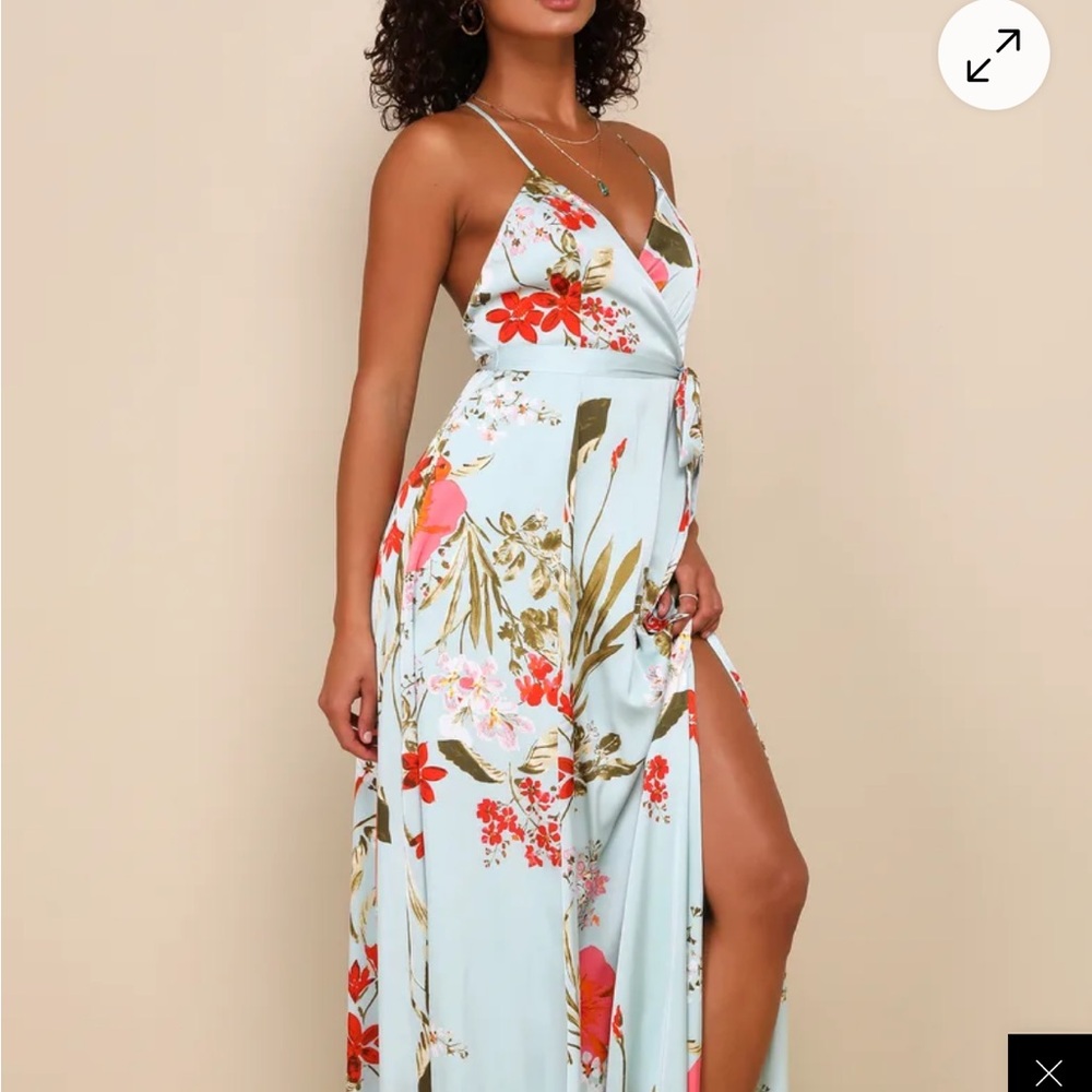 Lulus Still the One sage satin wrap maxi dress, NWT